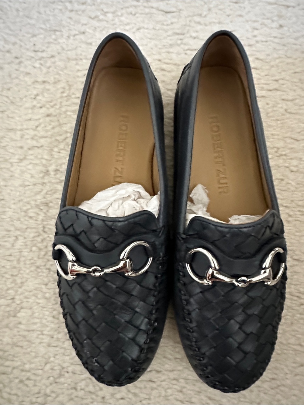 Robert Zur Leather Woven Bit Loafers - Navy